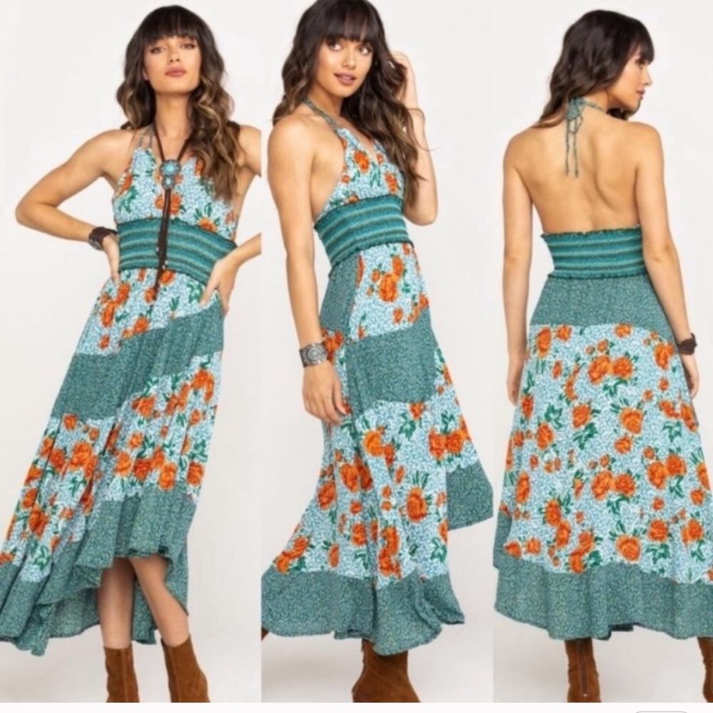 Free People Gabriela Halter Dress V-Neck Hem Dress